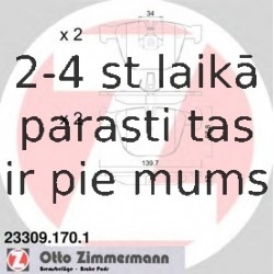 Комплект тормозных колодок, дисковый тормоз ZIMMERMANN 23309.170.1